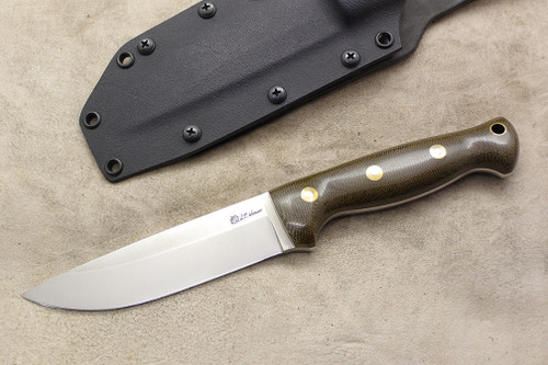 LT Wright Knives Forest Trail - Saber Grind - Green Canvas Canvas Micarta Handle - Polished Finish - Kydex Sheath