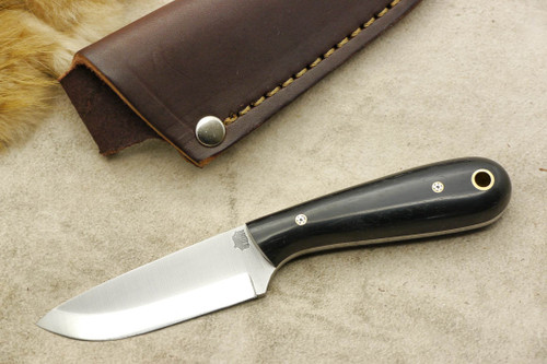 LT Wright Knives Frontier First Patch Knife - D2 Steel - Scandi Grind - Black Ebony - Mosaic Pins