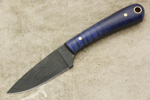 LT Wright Knives Frontier Valley - USA Damascus - Flat Grind - Blue Curly Maple - 3 / LIMITED EDITION / FREE SOFT CASE! / FREE BLACK LINERS!