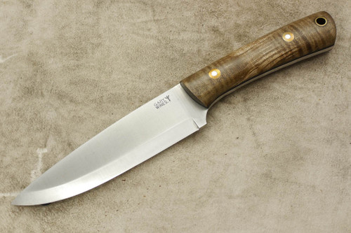 LT Wright Knives Gary Wines Bushcraft Hunter - Scandi Grind - Dark Curly Maple - Polished Finish - 3 / FREE BLACK LINERS!