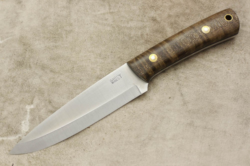 LT Wright Knives Gary Wines Bushcraft Hunter - Scandi Grind - Dark Curly Maple - Polished Finish - 7 / FREE BLACK LINERS!