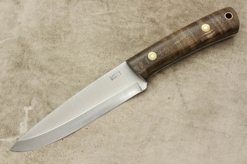 LT Wright Knives Gary Wines Bushcraft Hunter - Scandi Grind - Dark Curly Maple - Polished Finish - 8 / FREE BLACK LINERS!