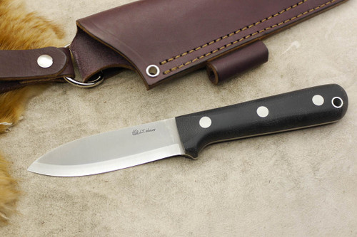 LT Wright Knives Genesis - Black Canvas Micarta - AEB-L Stainless Steel - Scandi Grind - Silver Corby Bolts