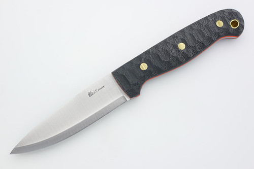 LT Wright Knives GNS  - O1 Steel - Scandi Grind - Black Canvas Micarta Handle - Orange Liners - Mountain Texture