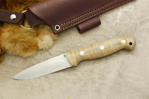 LT Wright Knives GNS - AEB-L Steel - Convex Grind - Natural Curly Maple - Black Liners - 2