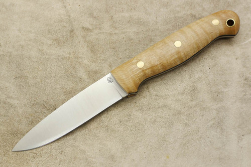 LT Wright Knives GNS - AEB-L Steel - Convex Grind - Natural Curly Maple Handle - Brass Corby Bolts - Black Liners - 2