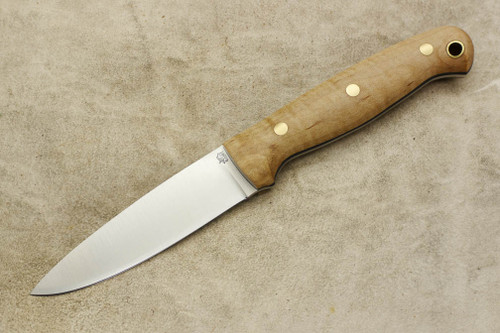 LT Wright Knives GNS - AEB-L Steel - Convex Grind - Natural Curly Maple Handle - Brass Corby Bolts - Black Liners - 3