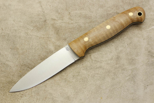 LT Wright Knives GNS - AEB-L Steel - Convex Grind - Natural Curly Maple Handle - Brass Corby Bolts - Black Liners - 5