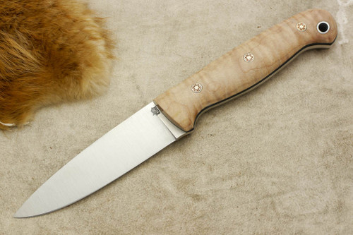 LT Wright Knives GNS - CPM 3V Steel - Convex Grind - Natural Curly Maple Handle - Matte Finish / FREE Black Liners - 1