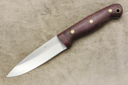 LT Wright Knives GNS - O1 Steel - Saber Grind - Dark Curly Maple Handle - Brass Corby Bolts - Matte Finish - 1 / FREE BLACK LINERS!