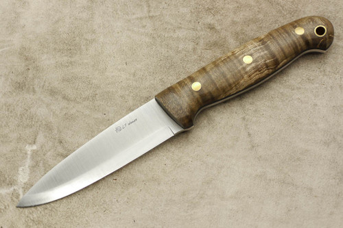 LT Wright Knives GNS - O1 Steel - Scandi Grind - Dark Curly Maple Handle - Brass Corby Bolts - Polished Finish - 4 / FREE BLACK LINERS!