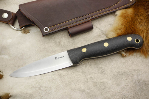 LT Wright Knives GNS - Scandi Grind - Black Canvas Micarta - Brass Corby Bolts - Matte Finish