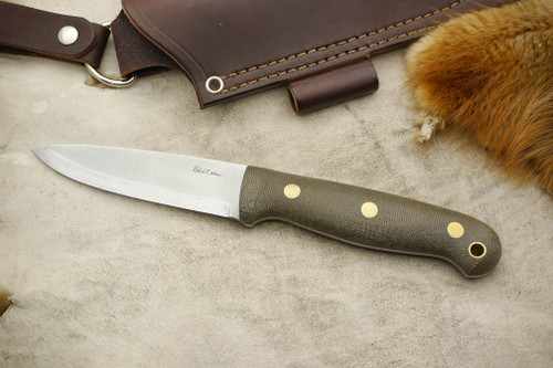 LT Wright Knives GNS - Scandi Grind - Green Canvas Micarta - Brass Corby Bolts - Matte Finish