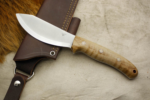 LT Wright Knives JX2 Jessmuk - Scandi Grind - Natural Curly Maple - Mosaic Pins - 3