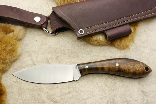 LT Wright Knives Large Northern Hunter - AEB-L Steel - Flat Grind - Curly Koa - Brass Pins - 5