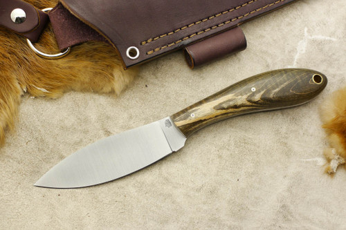 LT Wright Knives Large Northern Hunter - AEB-L Steel - Flat Grind - Dark Curly Maple - Mosaic Pins - 1