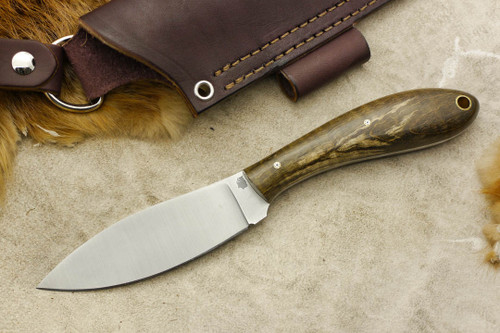LT Wright Knives Large Northern Hunter - AEB-L Steel - Flat Grind - Dark Curly Maple - Mosaic Pins - 2