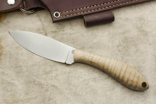 LT Wright Knives Large Northern Hunter - AEB-L Steel - Flat Grind - Natural Curly Maple - Mosaic Pins - 1