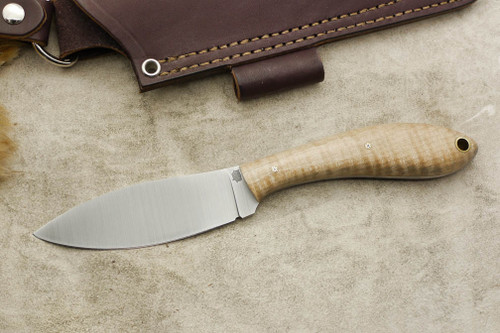 LT Wright Knives Large Northern Hunter - AEB-L Steel - Flat Grind - Natural Curly Maple - Mosaic Pins - 2