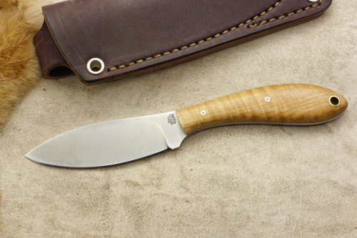 LT Wright Knives Small Northern Hunter - AEB-L Steel - Convex Grind - Natural Curly Maple - Mosaic Pins - 3