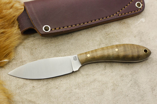 LT Wright Knives Small Northern Hunter - AEB-L Steel - Flat Grind - Dark Curly Maple - Black Liners - 2