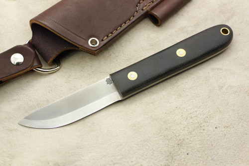 LT Wright Knives: Boattail Scandi Fixed Blade Knife w/ Black Canvas Micarta Handle - Matte Finish