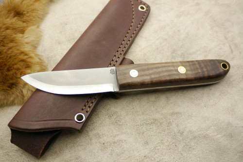 LT Wright Knives: Boattail Scandi Fixed Blade Knife w/ Brown Curly Maple Handle
