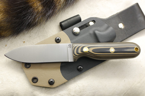 LT Wright Knives: Bushcrafter (Flat Grind) Fixed Blade Knife w/ Coyote Brown & Black G10 Handle - Custom Layered Kydex Sheath
