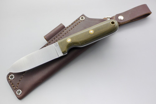 LT Wright Knives: Bushcrafter (Flat Grind) Fixed Blade Knife w/ Green Canvas Micarta Handle & Black Liners