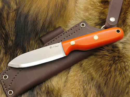 LT Wright Knives: Bushcrafter (Scandi Grind) Fixed Blade Knife w/ Blaze Orange G10 Handle
