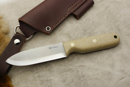 LT Wright Knives: Bushcrafter (Scandi Grind) Fixed Blade Knife w/ Snake Skin Micarta Handle - Matte Finish