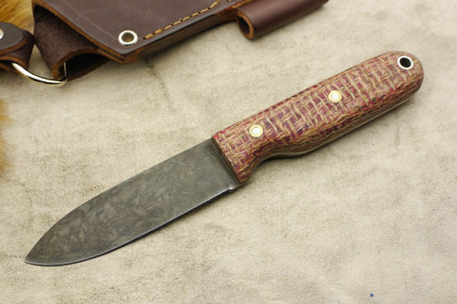 LT Wright Knives: Bushcrafter HC (Convex Grind) Fixed Blade Bushcraft Knife w/ Drunken Coffee Bag Micarta Handle - Matte Finish