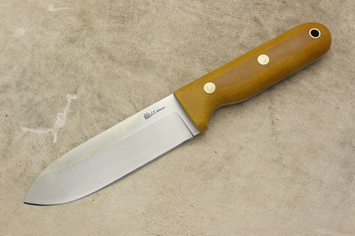 LT Wright Knives: Bushcrafter Mark II (Saber Grind) Fixed Blade Bushcraft Knife w/ Natural Canvas Micarta Handle - Matte Finish