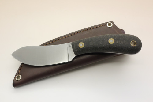 LT Wright Knives: Camp MUK (Flat Grind) Fixed Blade Knife w/ Black Canvas Micarta Handle - Matte Finish