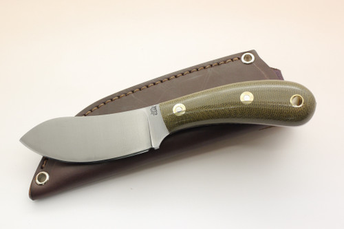 LT Wright Knives: Camp MUK (Flat Grind) Fixed Blade Knife w/ Green Canvas Micarta Handle