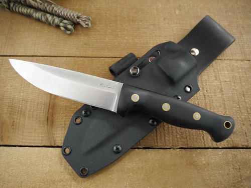 LT Wright Knives: Forest Trail (Saber Grind) Fixed Blade Bushcraft Knife w/ Black Canvas Micarta Handle - Matte Finish - Kydex Sheath