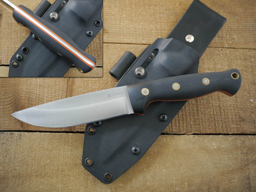 LT Wright Knives: Forest Trail (Saber Grind) Fixed Blade Bushcraft Knife w/ Black Canvas Micarta Handle with Orange Liners Matte Finish - Kydex Sheath