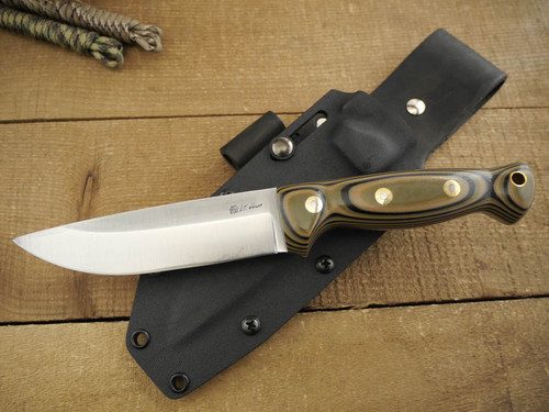 LT Wright Knives: Forest Trail (Saber Grind) Fixed Blade Bushcraft Knife w/ Green Black & Brown G10 Handle - Kydex Sheath