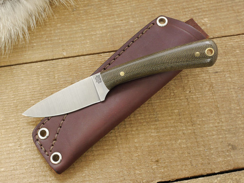 LT Wright Knives: Frontier Valley (Flat Grind) Fixed Blade Camping Knife w/ Green Canvas Micarta Handle