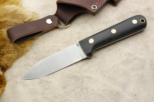 LT Wright Knives: Genesis (Flat Grind) Fixed Blade Bushcraft Knife w/ Black Canvas Micarta Handle - Matte Finish