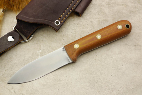 LT Wright Knives: Genesis AEB-L Stainless Steel (Convex Grind) Fixed Blade Bushcraft Knife w/ Natural Canvas Micarta Handle - Matte Finish