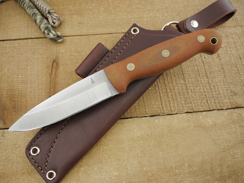 LT Wright Knives: GNS (Saber Grind) Fixed Blade Bushcraft Knife w/ Natural Canvas Micarta Handle Matte Finish