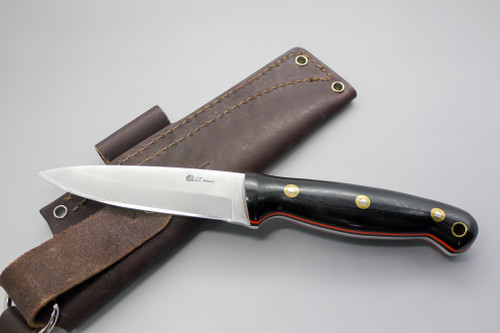 LT Wright Knives: GNS (Saber Grind) Fixed Blade Survival Knife w/ Black Canvas Micarta Handle & Orange & Black Liners