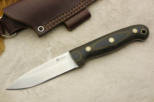LT Wright Knives: GNS (Saber Grind) Fixed Blade Survival Knife w/ Green & Black Canvas Micarta Handle - Matte Finish