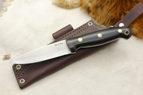 LT Wright Knives: GNS (Scandi Grind) Fixed Blade Knife w/ Black Canvas Micarta Handle - Polished Finish