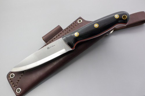 LT Wright Knives: GNS (Scandi Grind) Fixed Blade Survival Knife w/ Black Canvas Micarta Handle & Orange & Black Liners