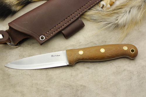 LT Wright Knives: GNS (Scandi Grind) Fixed Blade Survival Knife w/ Natural Canvas Micarta Handle Matte Finish
