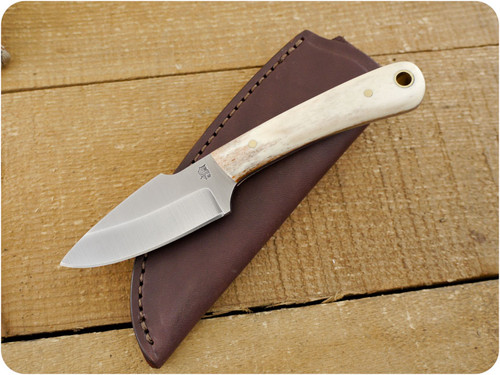 LT Wright Knives: Great Plainsman (Saber Grind) D2 Steel Fixed Blade Camping Knife w/ Dyed Bone Handle - 6