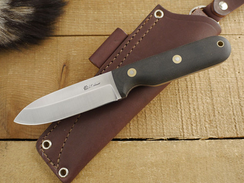LT Wright Knives: Hevi Bushcrafter (Saber Grind) Fixed Blade Knife w/ Black Canvas Micarta Handle - Matte Finish
