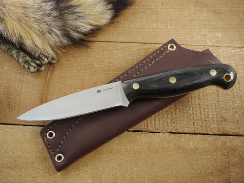 LT Wright Knives: JET (Flat Grind) Fixed Blade Knife w/ Black Canvas Micarta Handle